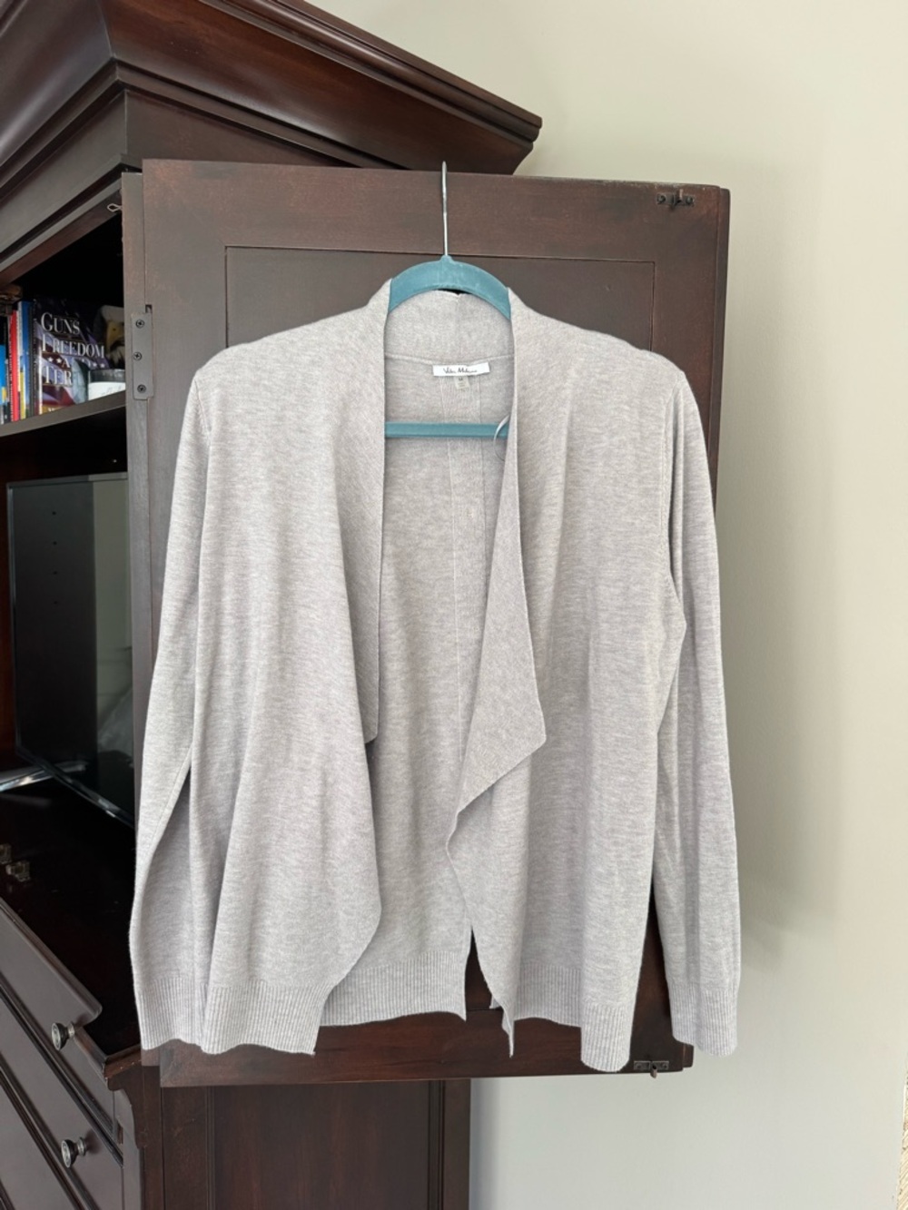 Light Gray Open-Front Draped Cardigan